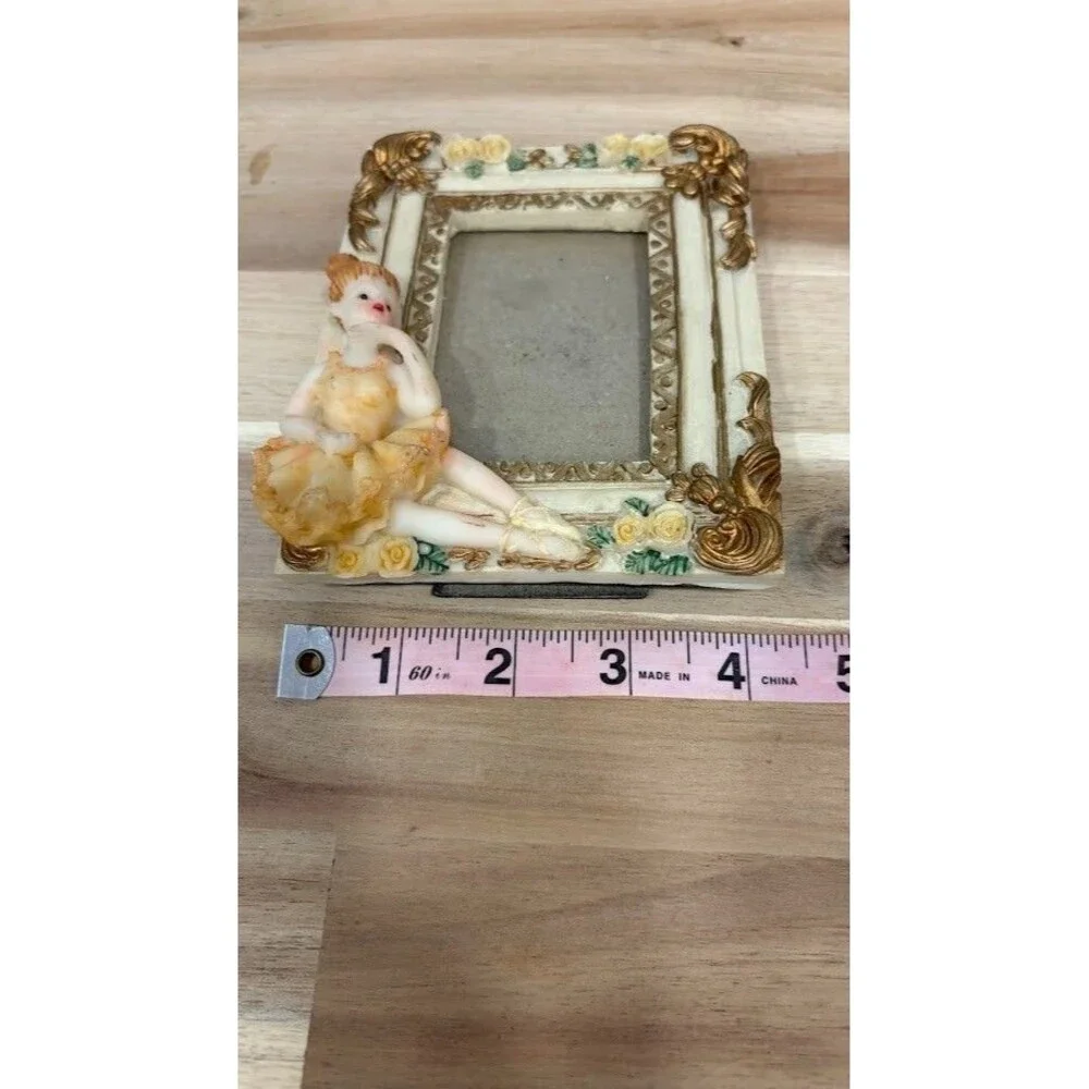 2 Yellow Rose Gold Accent Ballerina Vintage Stand Picture Frames 4 1/4